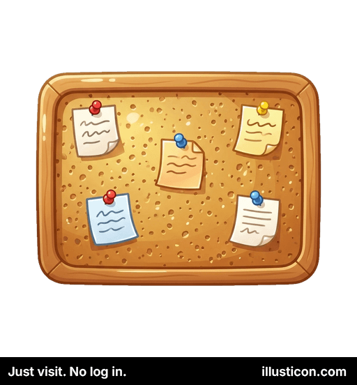 Cartoon Corkboard with Pinned Notes