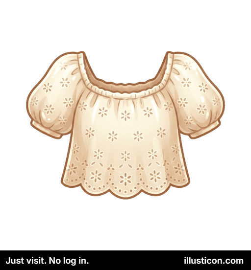 クリーム色アイレットパフスリーブブラウス