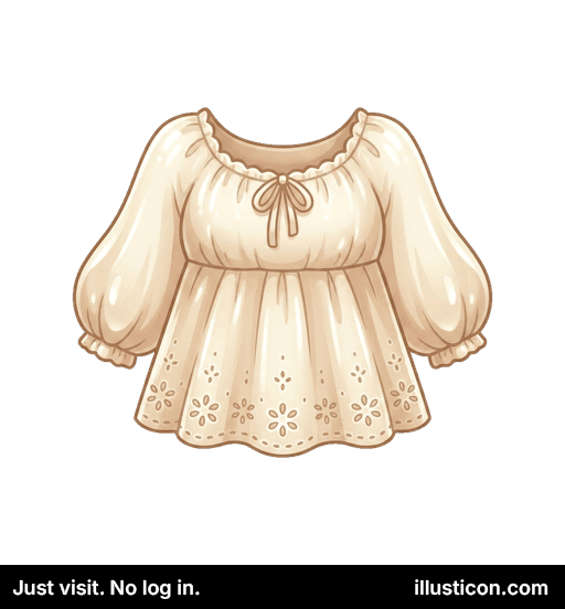 Cream Puff-Sleeve Eyelet Blouse