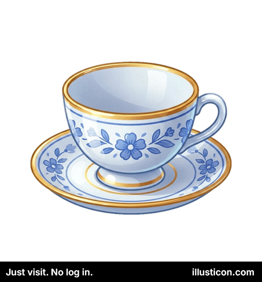 エレガントな青い花柄のティーカップとソーサー