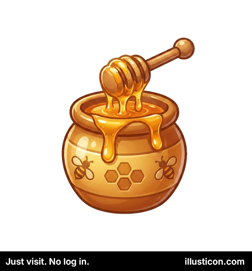 黄金色のハチミツ壺とディッパー