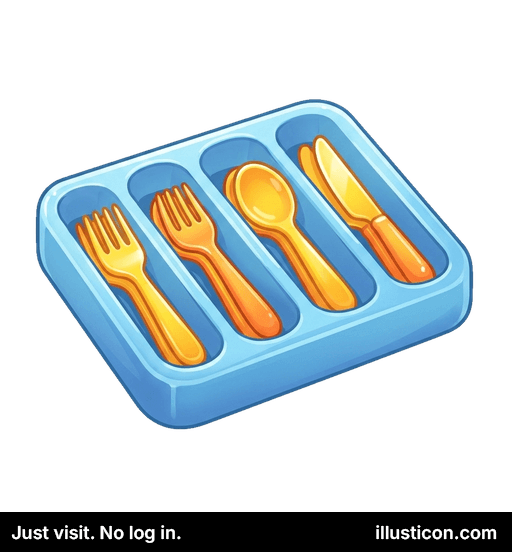 Orange Cutlery in Blue Tray